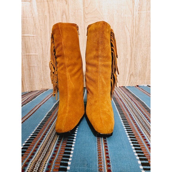 Predictions Leather Fringed Heeled Boots Womens Size 9 Western Cowboy - Picture 3 of 12